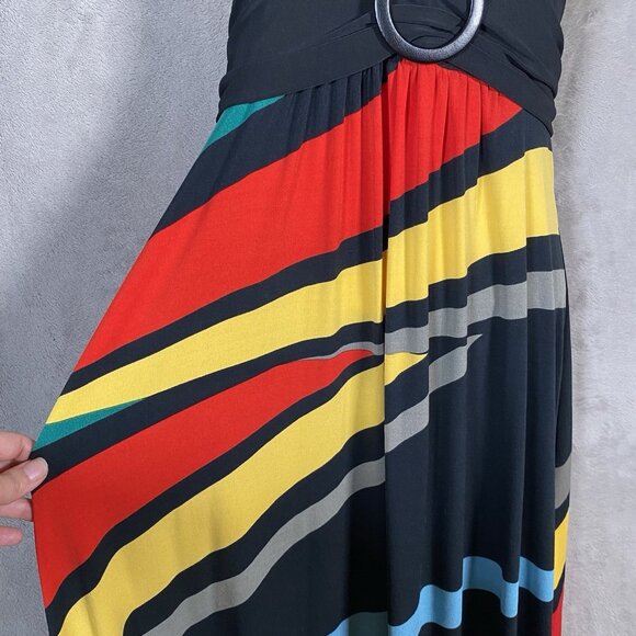 Vintage Y2K Wet Seal Maxi Dress Size L Retro Colorful Halter Tie Stretch V Neck - Picture 6 of 16
